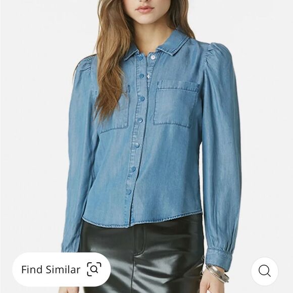 NWT Fari Denim Shaket Long Sleeve Button Up Collared Top, Size S - Picture 1 of 2
